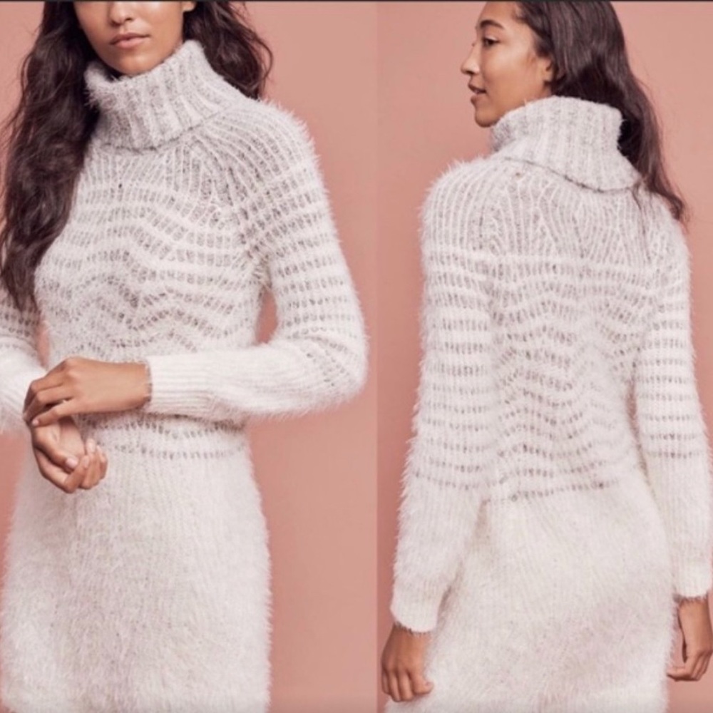ANTHROPOLOGIE Sleeping on Snow Sweater Dress Turtleneck Eyelash Petite Small